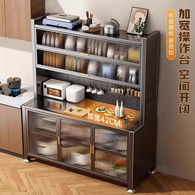 Slate Dining Sideboard Kitchen Multifunction Floor Standing Shelf Multi Layer Storage Cabinet Microwave Steel Locker