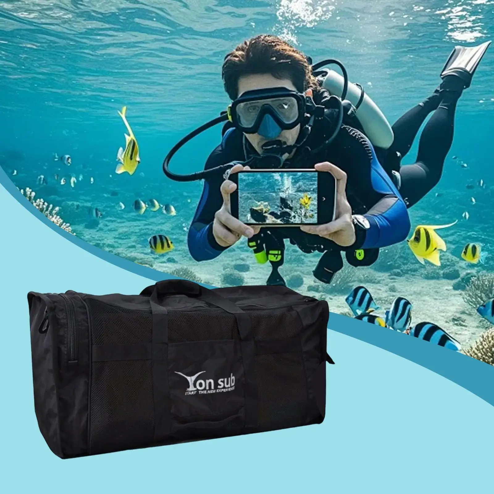 

Scuba Diving Mesh Duffle Travel Bag Separate Compartment Storage Organizer for Boating Beach Pool Equipment