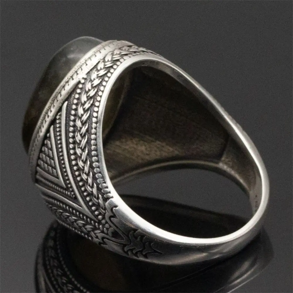 Wholesale Real 925 Sterling Silver Rings Turkish Silver Rings With Natural Labradorite Stones Men