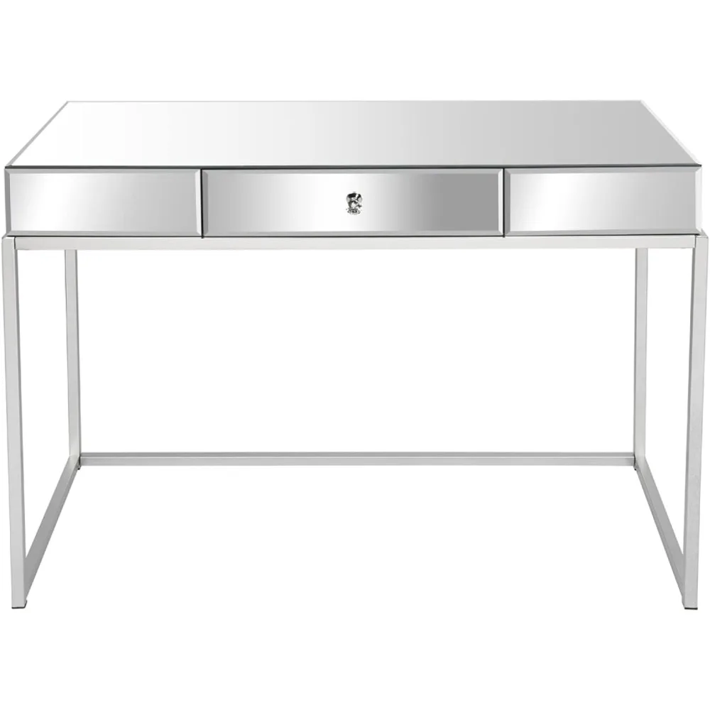 طاولة زينة بمرآة زجاجية بمقبض كريستالي فاخر وأنيق، طاولة تعليمية متعددة الوظائف مقاومة للخدش