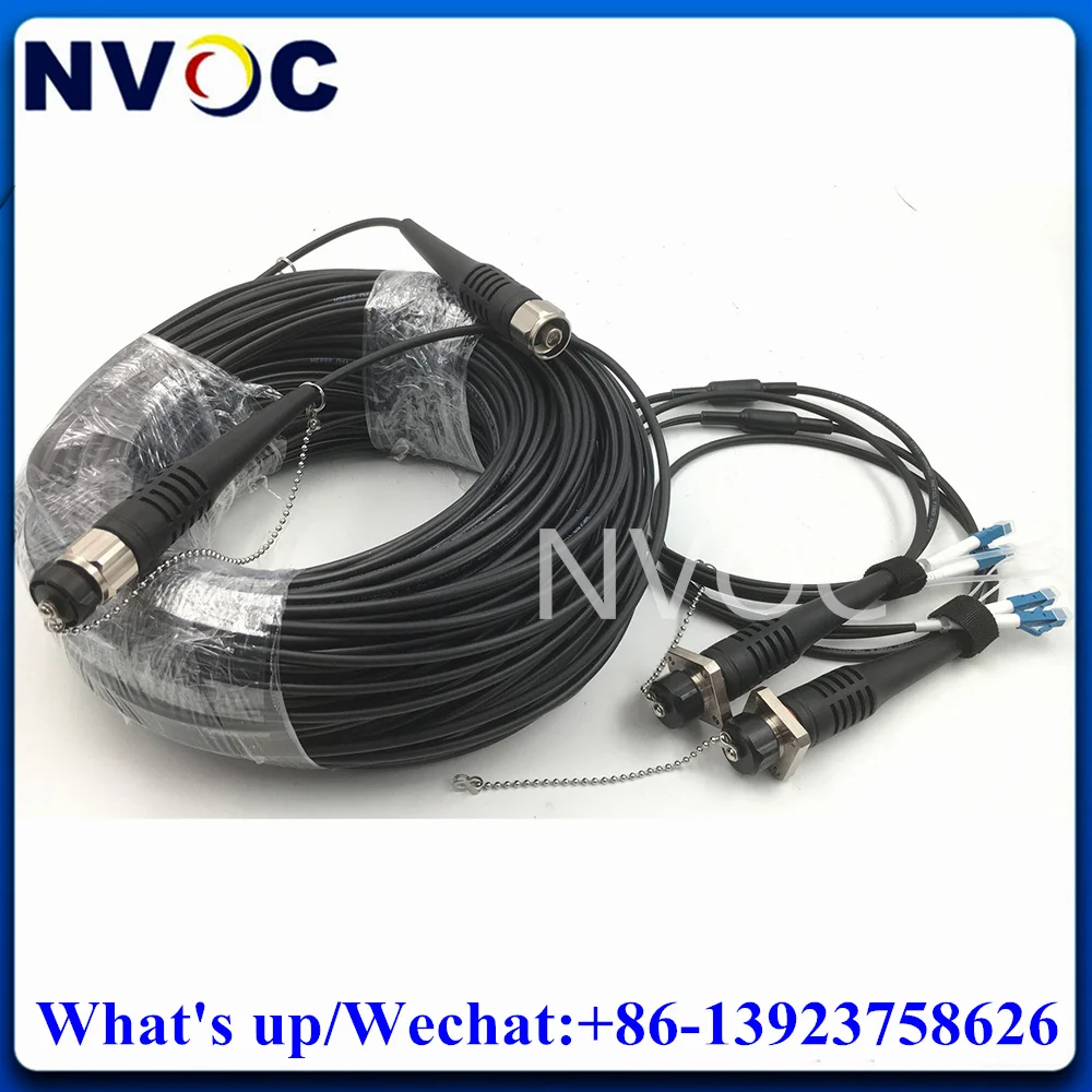 1Pcs G657A1 30M 2Core ODC Male to ODC Round Plug 5.0MM Fiber Optic Patch Cord With 2Pcs 2C ODC-LC 0.5M Square Female Connector