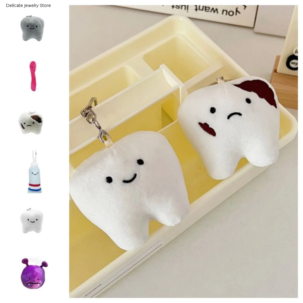 Creative Soft Teeth Plush Keychain Cartoon Plush Stuffed Care for Teeth Pendant Toothbrush Decayed Tooth Kids
