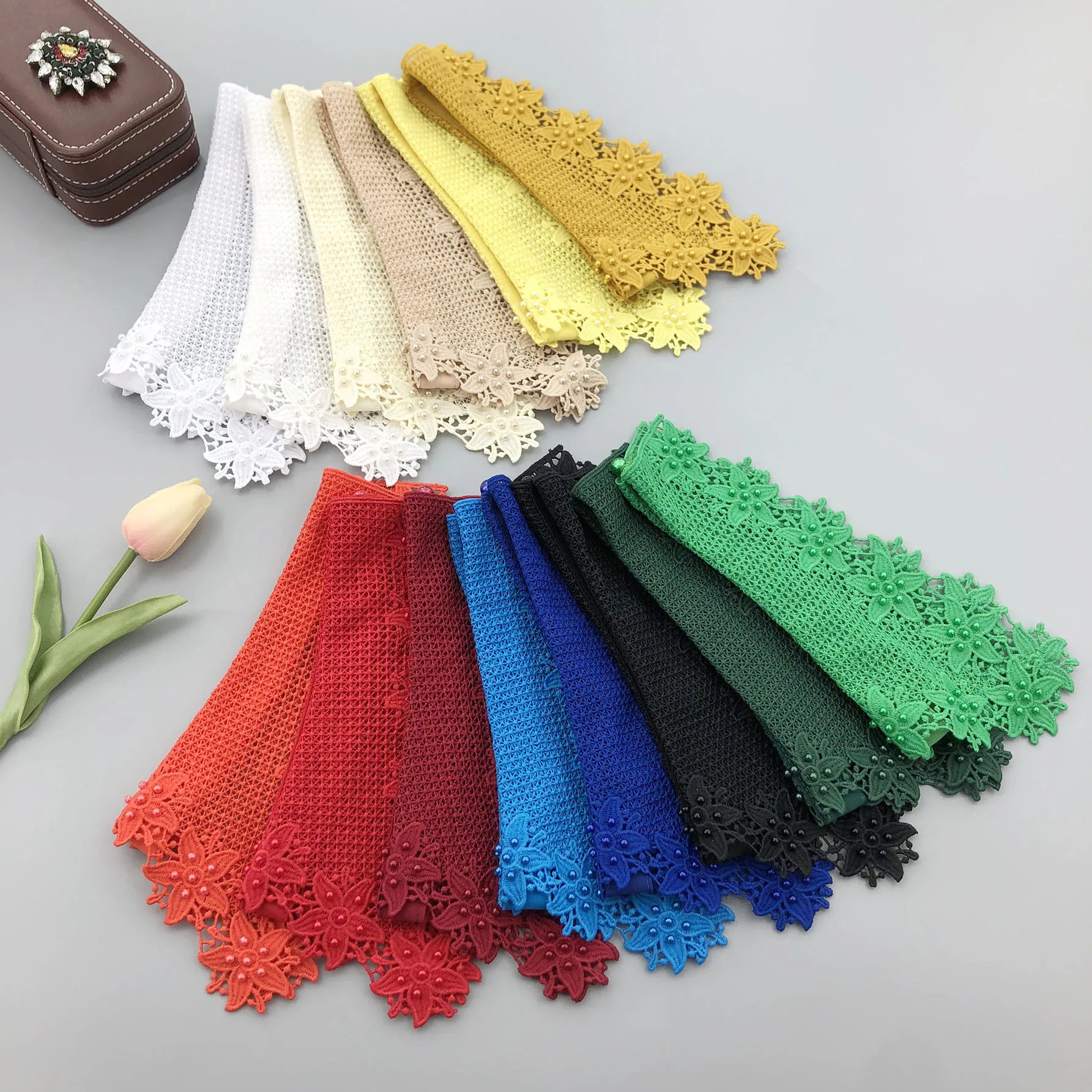 

Поп-цвет, нерегулярный водорастворимый искусственный воротник с пятью листьями и цветком, тонкий дизайн, декоративный аксессуар для женских топов