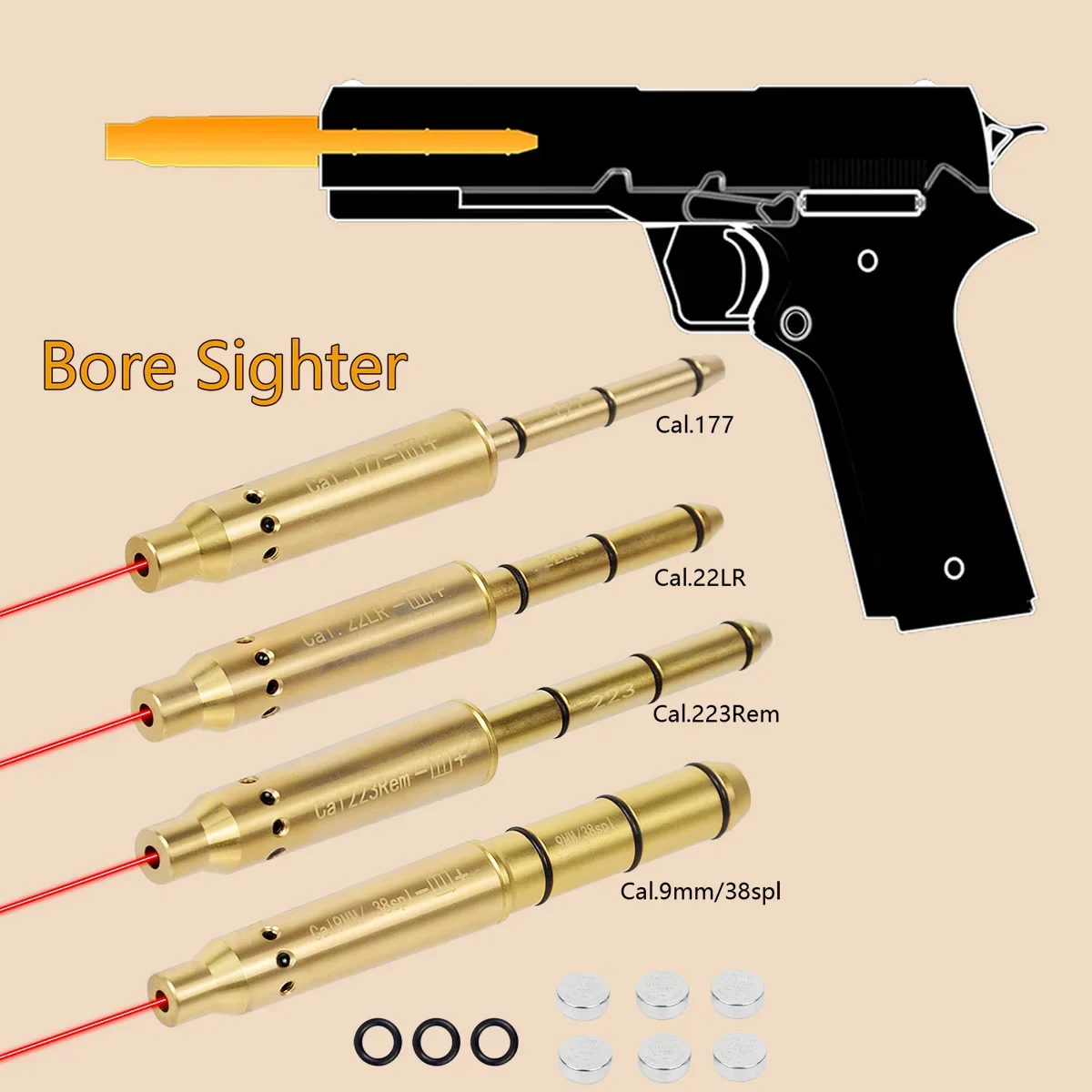 

Tactical Laser Bore Sight 9mm .38spl .177 22LR 7.62mm Cal Red Laser Boresighter End Barrel For .22 Long Rifle Glock 43 17 AK47