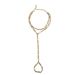 MinaMaMa Stainless Steel Figaro Chain Slave Bracelets For Women Fashion Heart Finger Hand Chain Bracelet with Ring Jewelry