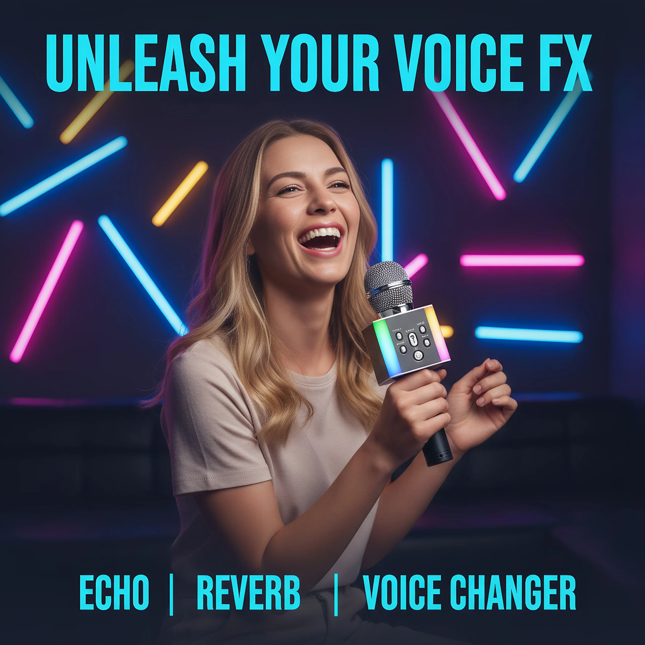 Haut-parleur de microphone sans fil Bluetooth portable, micro karaoké avec son magique et selfie, compatible avec iPhone Android PC