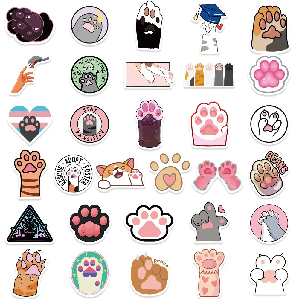 10/30/60Pcs Cute Cat\'s Paw Waterproof Graffiti Sticker Aesthetic Decorative Luggage Laptop Phone Diary Scrapbook Kids Stickers