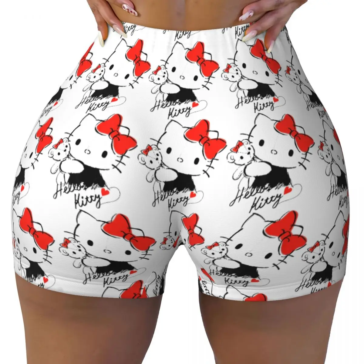 Hello Kitty And Tiny Chum High Waist Yoga Shorts Woman Fitness Workout Gym Pants