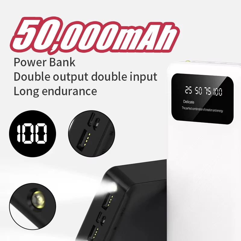 

50000 мАч внешний аккумулятор большой емкости USB быстрая зарядка светодиодный дисплей портативное зарядное устройство для телефона для iphone и Xiaomi