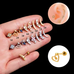 1PC Fashion Hollow Heart Flower Star Cartilage Earrings Ear Lobe Helix Back Stud Earrings For Girls Women Screw Piercing Jewelry