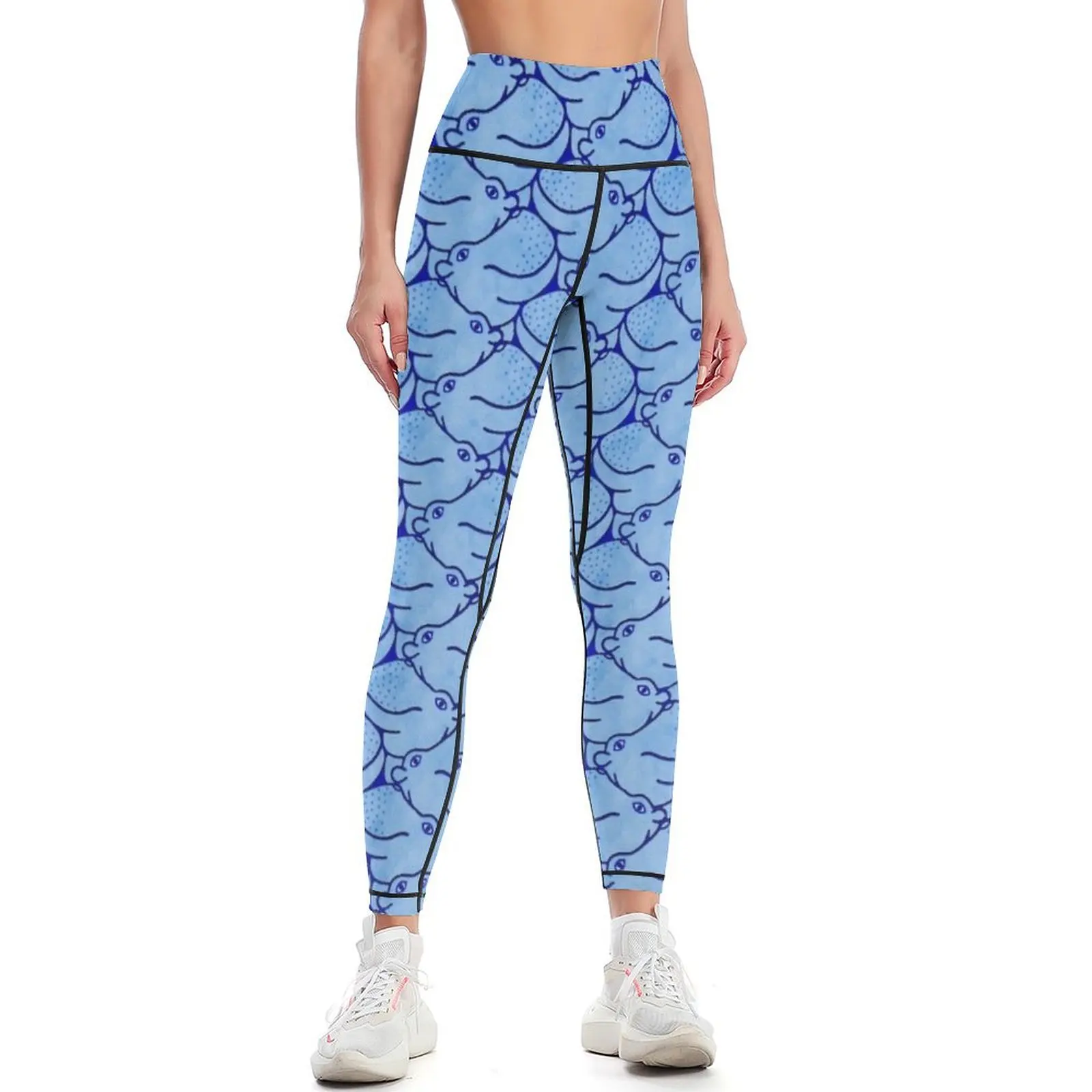 Heads Up Hippos - blue Leggings Sports female Female legging pants gym top sports for gym Womens Leggings