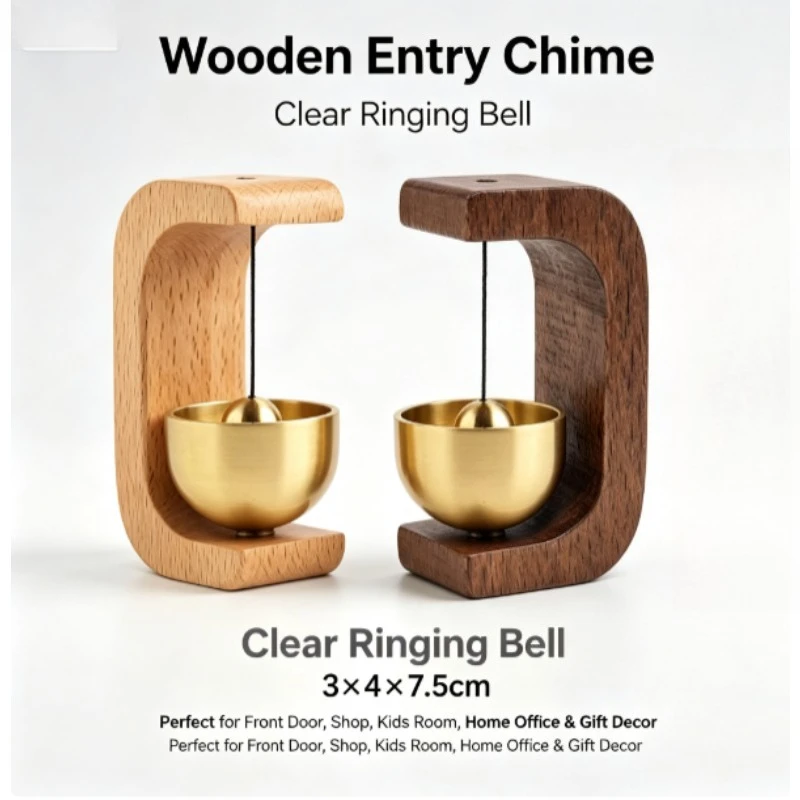 Dopamine Entrance Wind Chime, Copper Bell Hanging Ornament, Wooden Handicraft Home Decor, Door Entry Alert Reminder