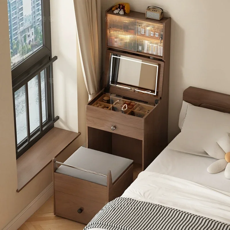 

apartment bedroom bedside table, dresser integrated high cabinet, solid wood atmosphere high-end mini flip-top makeup table