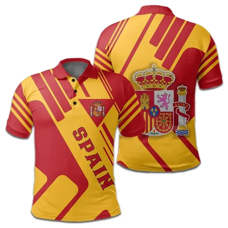 Spain Map Flag 3D Printed Polo Shirts For Men Clothes National Emblem Sports Jersey Casual Male POLO Shirt Boy Lapel Button Tops