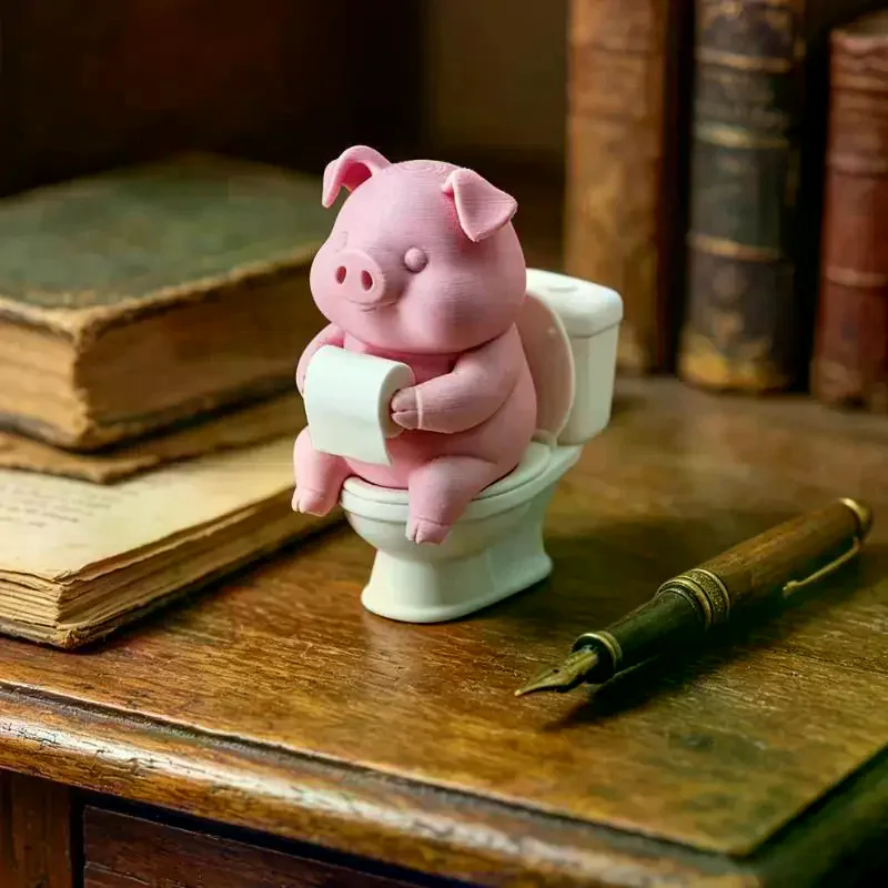 Funny Bathroom Decor Pig On Toilet Statue Wall Mounted Tabletop Cute Resin Piggy Figurine for Home Desktop Ornament