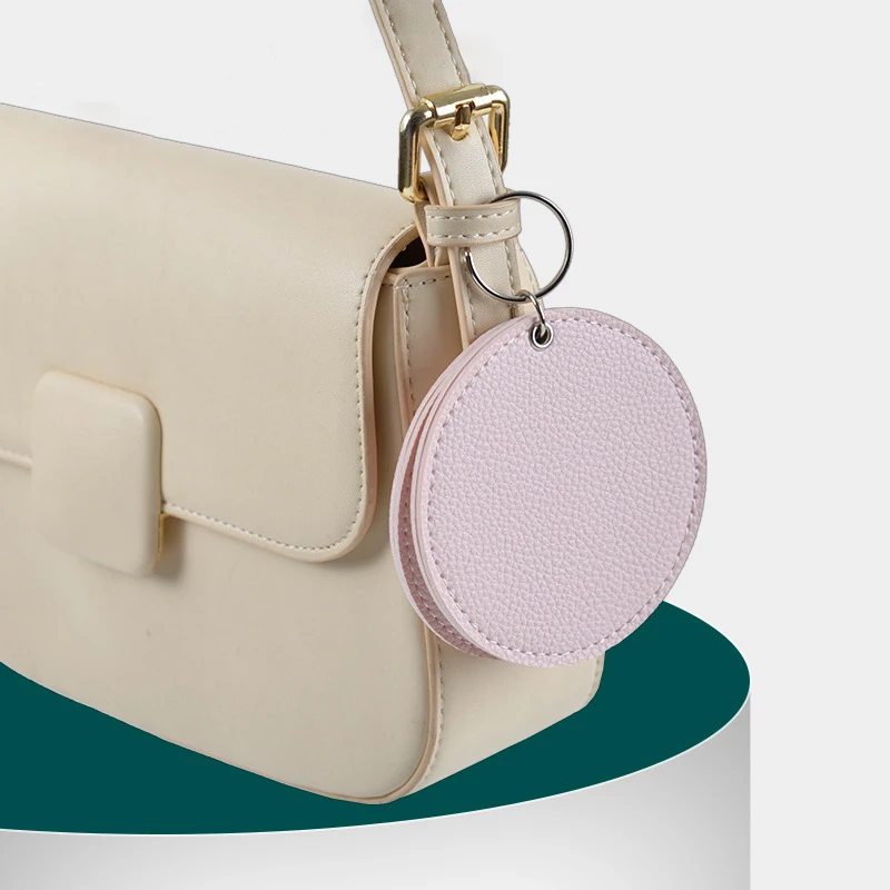 Miroirs compacts incassable en acier inoxydable, avec manchon en cuir PU, Mini miroir de maquillage Portable pour sac à main de poche de voyage