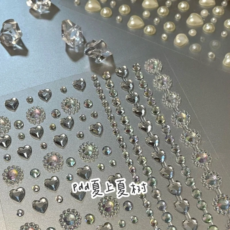 INS Kawaii Pearl Rhinestone Scrapbook Journal Sticker Teardrop Designs Self-Adhesive K-pop Photocard Decor Sticker Kids Gift