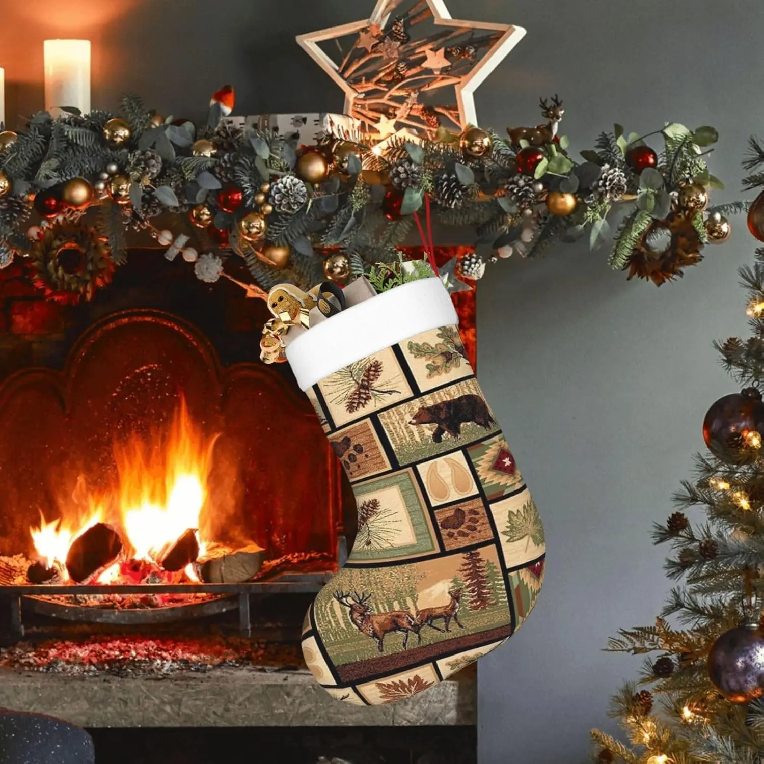 Wild Animals Print Cute Christmas Stockings,Soft Xmas Santa Stockings for Holiday Decor Supplies view 2