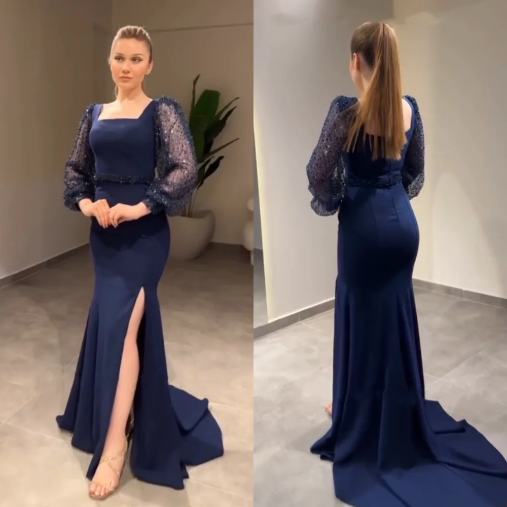 

Customized Jersey Sequined Square Neck Trumpet Long Dresses Bespoke Occasion Women Luxury Evening Gorgeous Elegant Glitter
