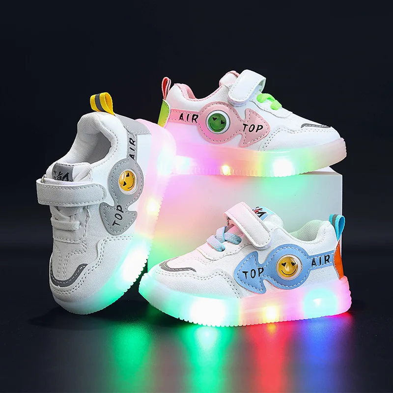 Fashion Children's Sports Shoes 2023Spring New Kid Bright Shoes Boys Girls Baby Cartoon White Shoes Leather Cool Casual Sneakers