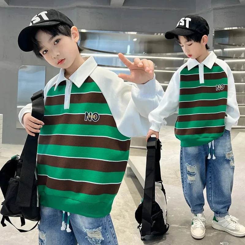 

Children's Clothing Boys Spring Autumn Longsleeve Stripe T-shirt Kids Sweatshirt Child Cotton Clothes T-shirts 6-16 Years