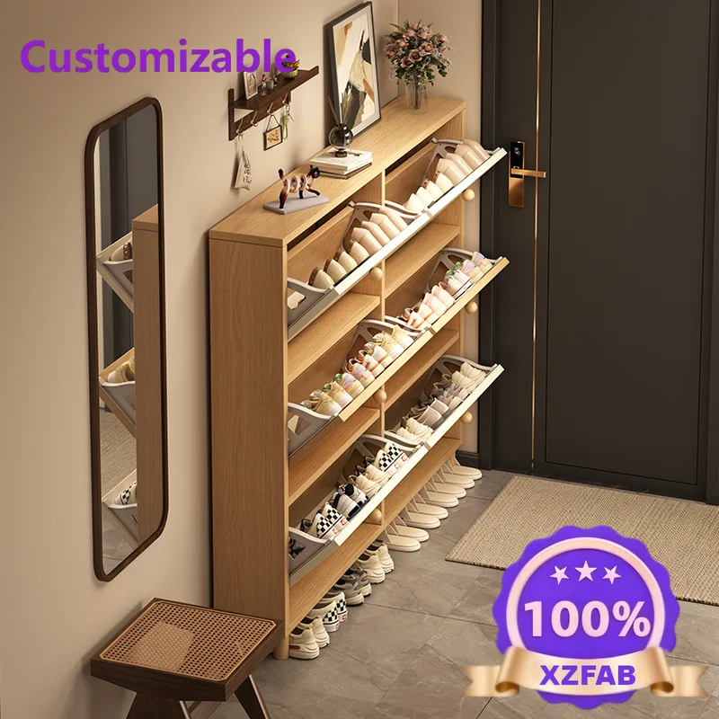 Factory Direct 2026 Solid wood core ultra-thin tipping bucket shoe cabinet entrance large capacity porch small narrow storage