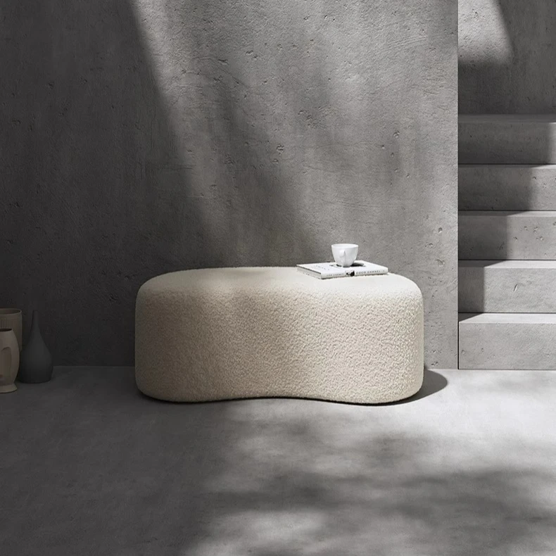 Luxury Stool INS Lamb Changing Wool Foot Stool Bedroom Pouf Nordic Shoe Ottoman Creative Design Living Room Floor Sofa Bench