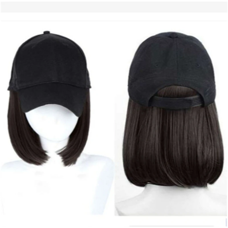 Baseball Hat Cap Wig With Bob Straight Short Hair Wigs Hat Attached Short Hair Cap Wig