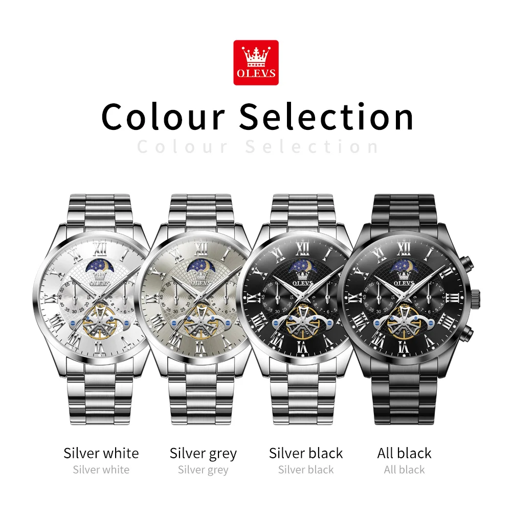 OLEVS 3640 Mens Watch Original Multifunctional Chronograph Quartz Watch Waterproof Luminous Watch For Men Moon Phase Mens Gifts