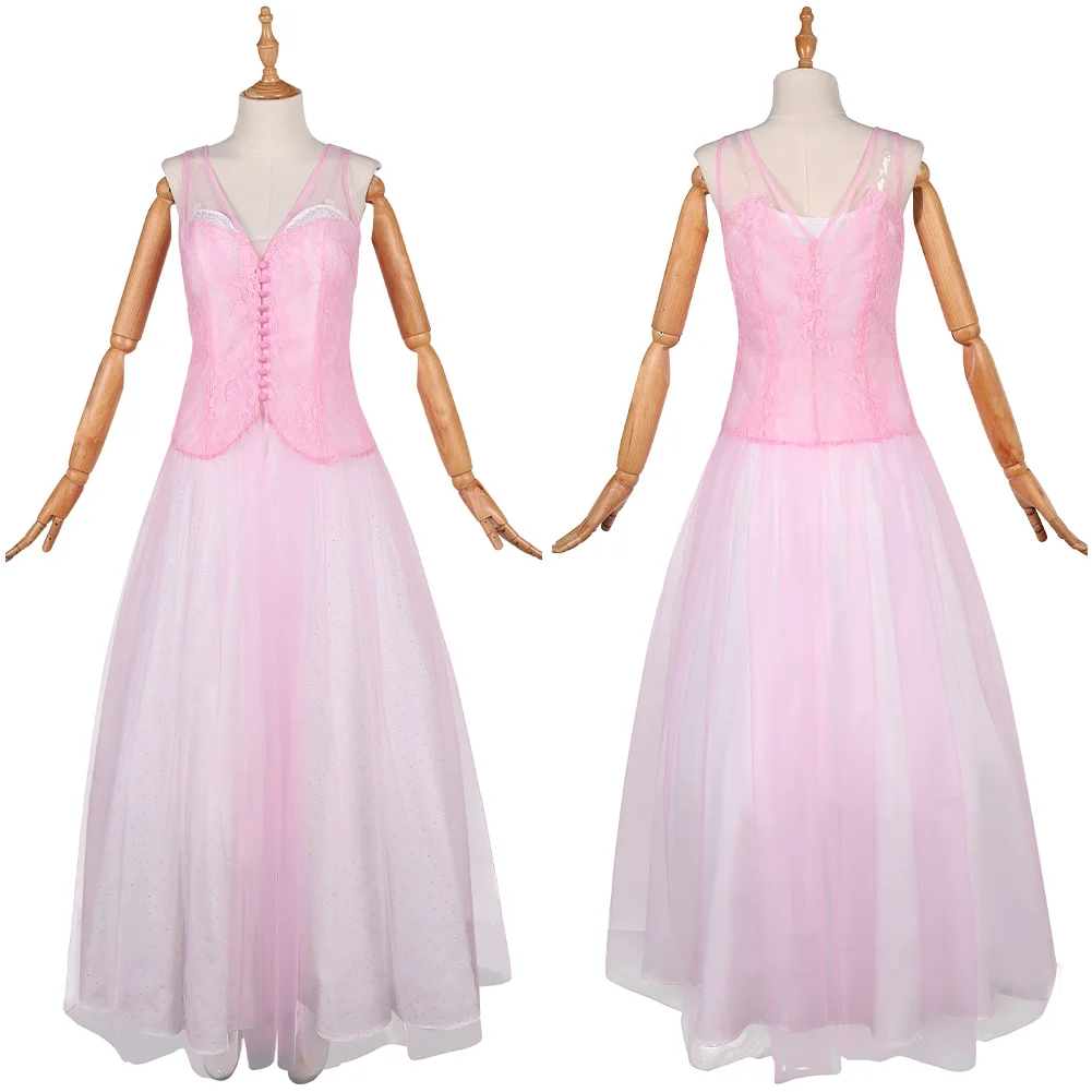 شريرة ​ 2 ل Glinda تأثيري حلي النساء فانتازيا فستان حلو أبيض وردي تنانير دانتيل الكبار النساء تمويه هالوين الدعاوى