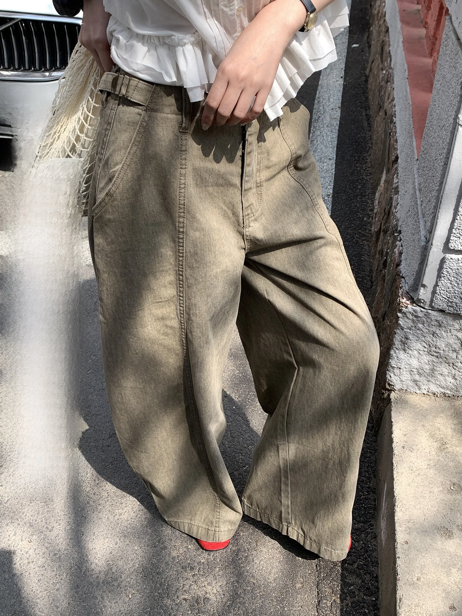 

Sinbounboun Street Style Casual Wide Leg Jeans High Waist Loose Fit Vintage Workwear Look Denim Trousers for Women