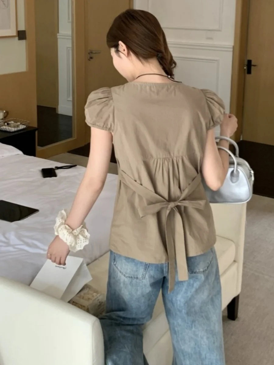 

plus Size Women's ort Sve White irt Design Sensation Summer Slimming Meat Covering Cardigan Top Korean Sle Straight Cut