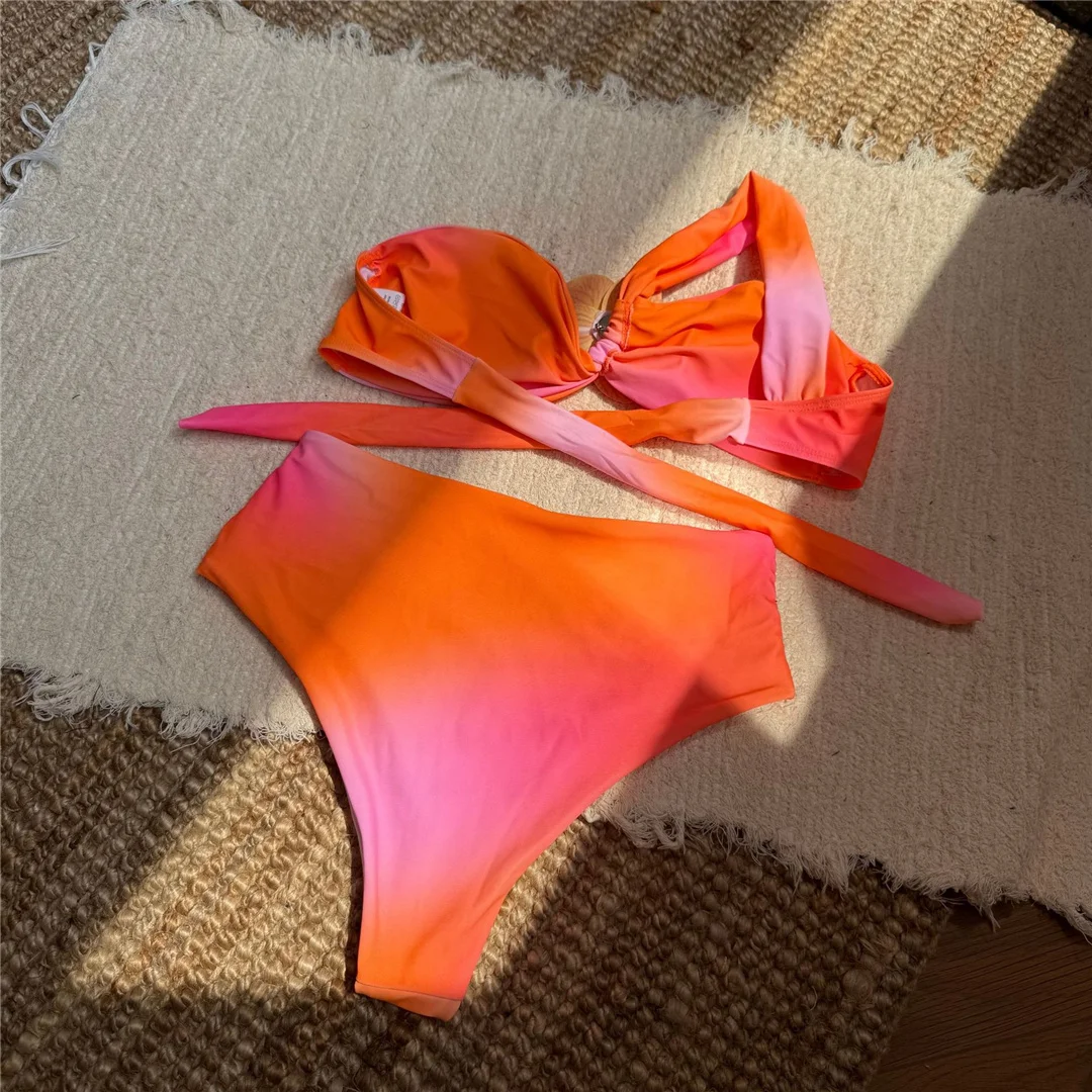 3D-Blumen-Bikini mit Batikmuster, Damen-Badeanzug, hoch geschnittener Bikini, zweiteiliges Bikini-Set, gepolsterter Badeanzug, Badebekleidung, Modell V6988. – Detail 9