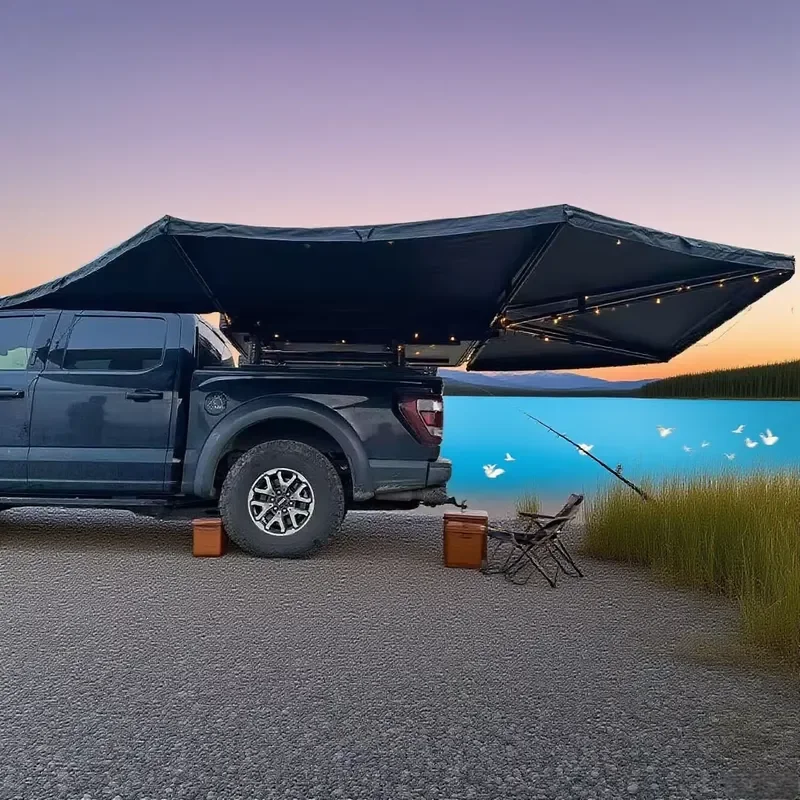 360 Degree Roof Top Tent With Aluminum Alloy Windproof Tear-Resistant Waterproof Sunshade Car Awning for 4x4 Outdoor Camping