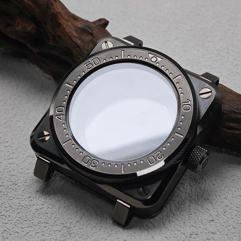 Boîtier de montre carré 42MM, gris canon, en acier inoxydable, verre saphir, étanche 20ATM, compatible avec les mouvements NH35 NH36 4R 7S, boîtier de montre de plongée