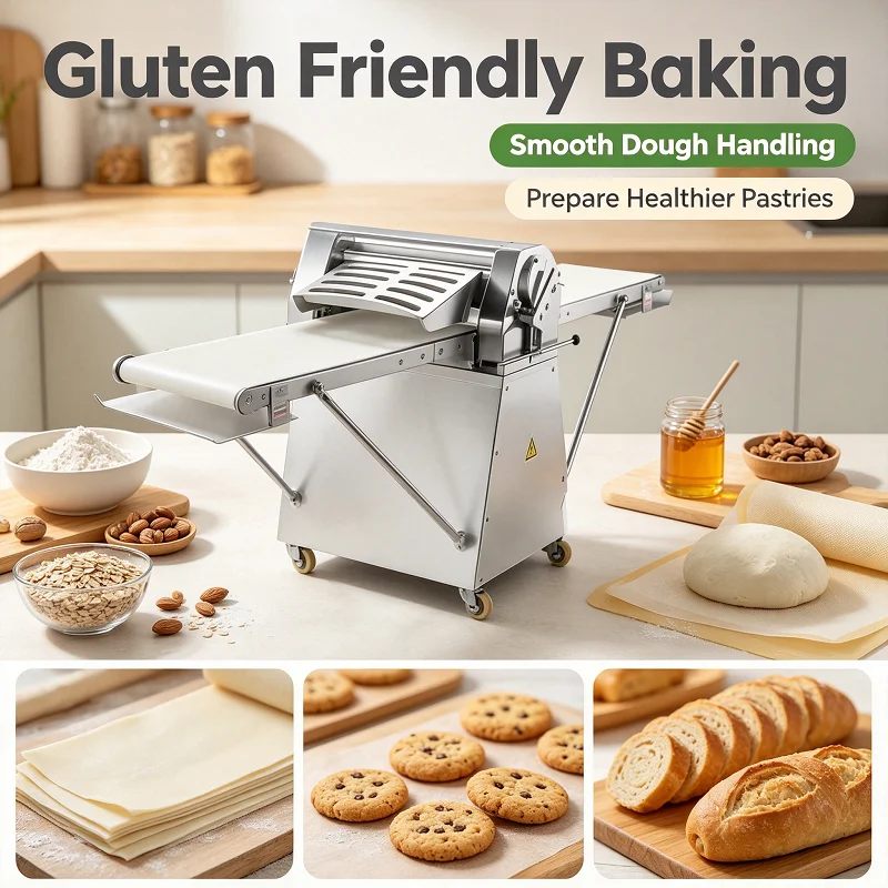 Dough Sheeter Machine Electric Floor Standing Stainless Dough Flattener Commercial Tool for Croissant Bakery Production Line