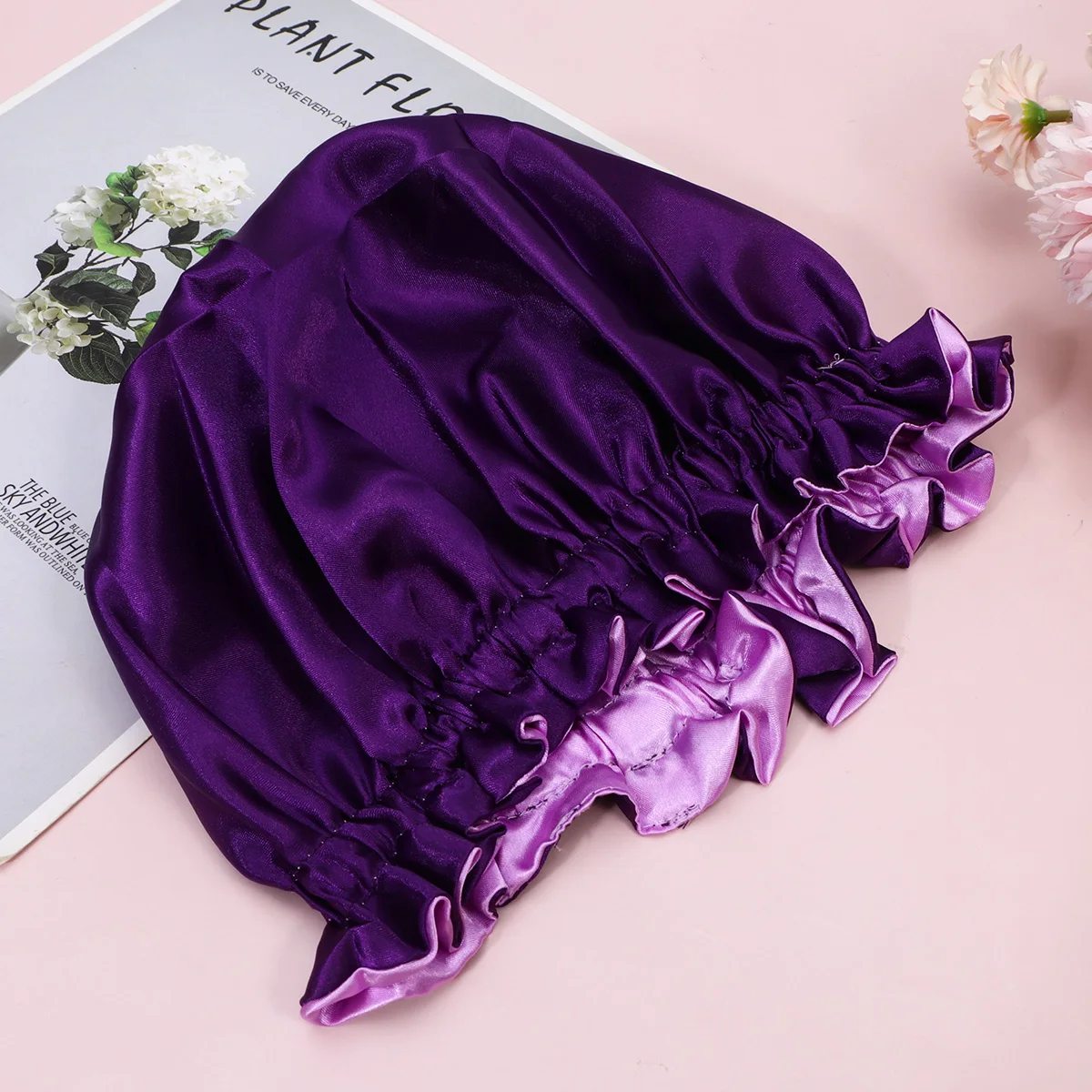 قبعة نوم حريرية للأطفال بحافة واسعة لسلامة الشعر، قبعة ناعمة مريحة للاستحمام للأطفال وضحاها باللون الأصفر #5