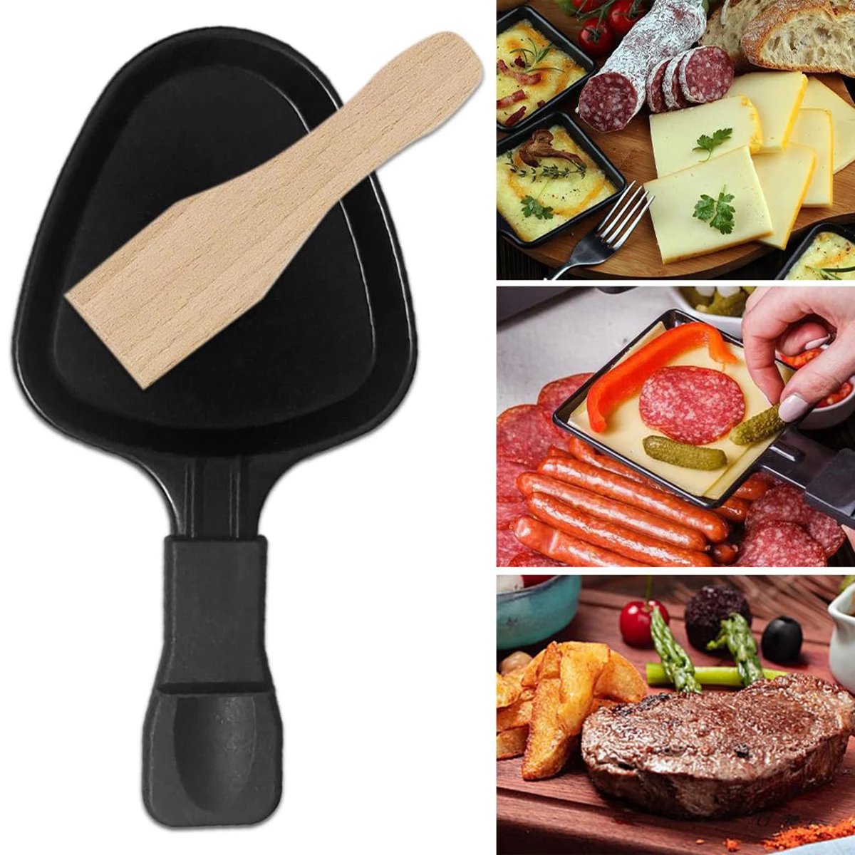 4pcs Square Raclette Pan With Non-stick Coating With Insulated Handle  Shovel,portable Cooking Tray For Melted Cheese Omelette