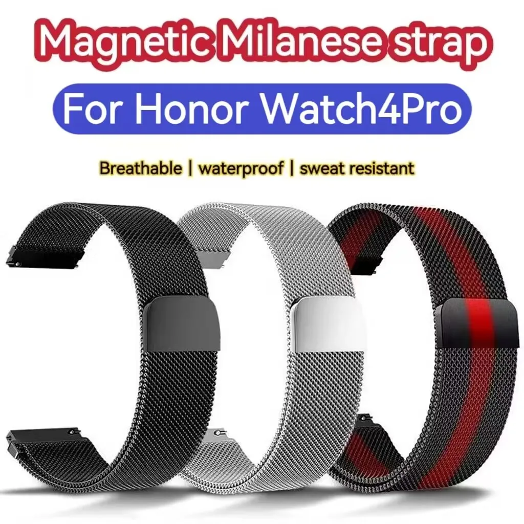 For Honor Watch4Pro Watch with Magnetic Sports Waterproof, sweat Proof Breathable Steel Strap Metal Stainless Steel Replacement