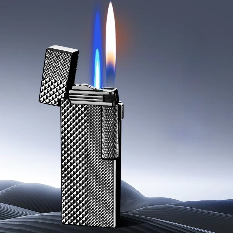 Windproof Side Pulley Ignition Double Flame Inflatable Lighter Light Portable Direct Fire Lighter Business Men'S Cigarette Gifts