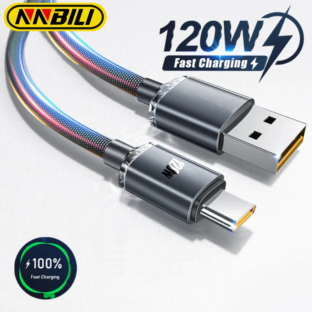 NNBILI 120W USB tipo C Cable de carga rápida para Xiaomi 14 Redmi Note12 Turbo Cable de datos de carga súper rápida para POCO Huawei OnePlus