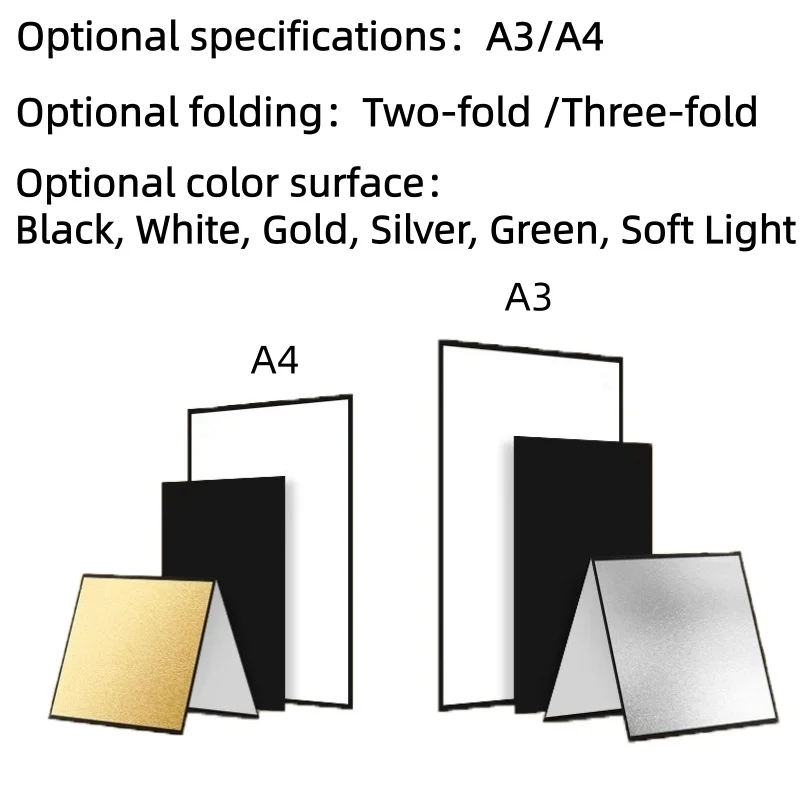 RF15 Portable Photography 3-in-1 Reflector Cardboard, A3/A4 Sizes Optional, 360° Foldable & Adjustable Light Board, Double-sided