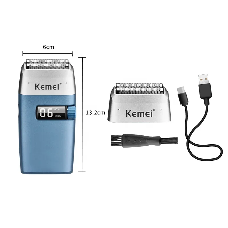 Kemei KM-3385 Afeitadora eléctrica de doble hoja alternante recargable por USB, Afeitadora profesional digital LCD para hombres