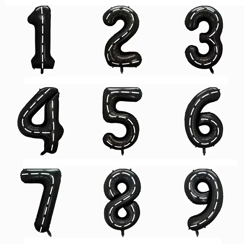 

Large Aluminum Film Helium Balloon, Black and White Stripe, Racing Theme, Birthday Party, Anniversary Number 0-9, 40"