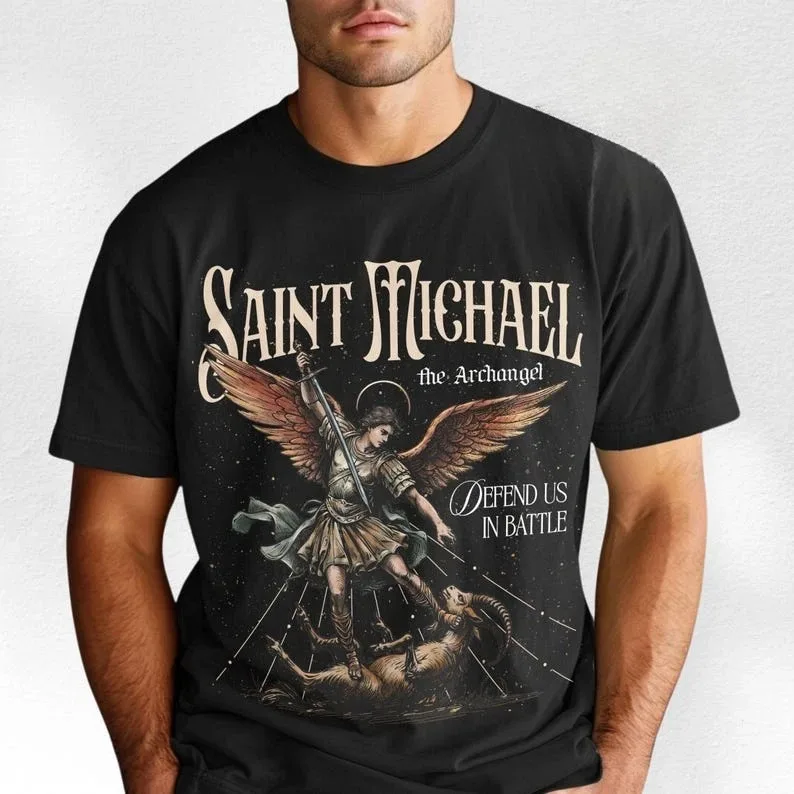 

2026 Archangel's Comfortable Colorful Shirt T-shirt Protects Us in Battle. It's A Faith Clothing for Men and A Gift Top
