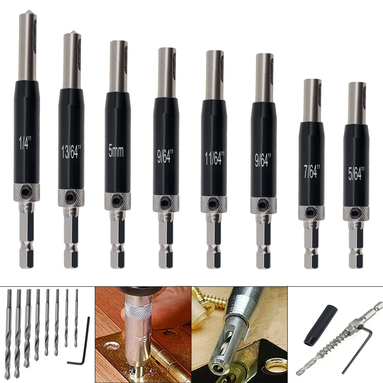 

16Pcs Self Centering Drill Bits Set For Woodworking Tools Window Door Hinge With Hex Key Hexagonal Shank Hinge Drill Bit Tool