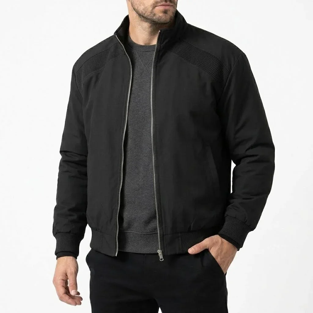 Chaqueta de hombre con cuello alto, ligera, tipo bomber, cortavientos, con cremallera, ideal para uso casual en otoño, para actividades al aire libre y como ropa de trabajo.