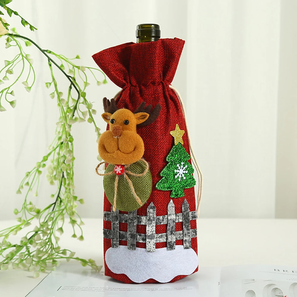 Christmas Theme Wine Bottle Covers Snowman Santa Claus Bag New Year Table Decor Champagne Bottle Cover Sleeve Party Decoration