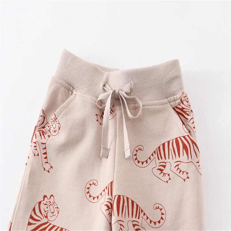 Jumping Meters 2-7T Children\'s Sweatpants Tigers Print Drawstring Animals Full Length Trousers Pants Fashion Kids Pants