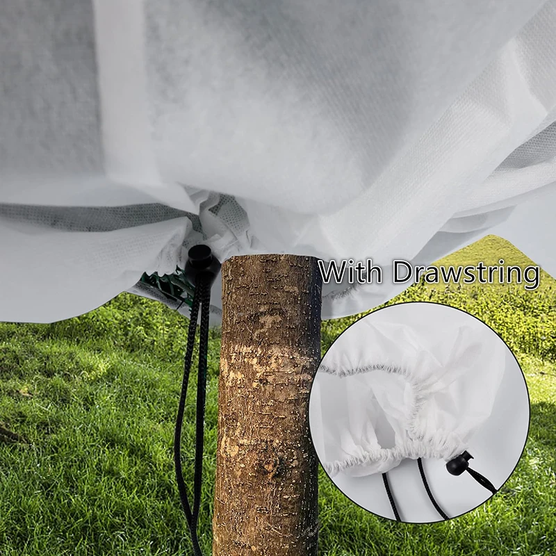 5 Pack Non Woven Plant Covers Freeze Protection - Shrub Cover Winter Tree Cover Drawstring for Season Extension Frost Protection